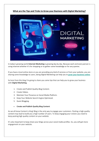 What are the Tips and Tricks to Grow your Business with Digital Marketing?