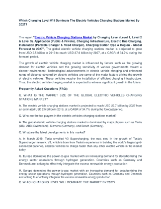 Which Charging Level Will Dominate The Electric Vehicles Charging Stations Market By 2027?