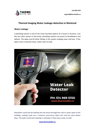 Thermal Imaging Water Leakage detection in Montreal