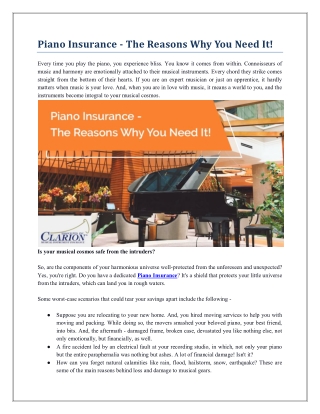 Piano Insurance - The Reasons Why You Need It!