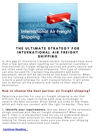 The Ultimate Strategy For International Air Freight Shipping