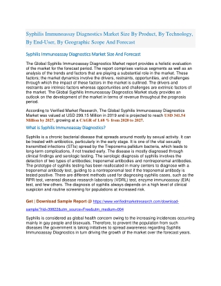 Syphilis Immunoassay Diagnostics Market Size By Product, By Technology, By End-User, By Geographic Scope And Forecast