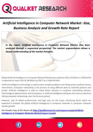2020-2027 Artificial Intelligence in Computer Networks Market Technology Trend, Application and Future Growth