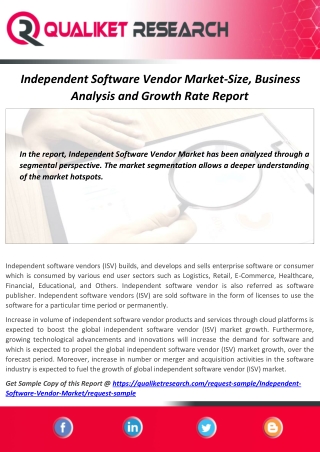 Independent Software Vendor Market Application, Demand, Driving Factors,Growth and Regional Analysis Report 2020-2027