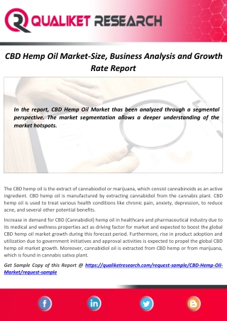 CBD Hemp Oil Market – Overview, Driving Factors, Key Players and Growth Opportunities by 2027