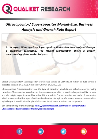 Global Ultracapacitor/ Supercapacitor Market Technology, Application And Manufacturers Upcoming Projections 2027