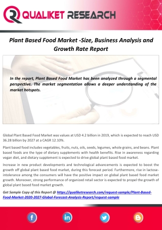 Plant Based Food Market : World Business Overview, Key Players Analysis, Segmentation, Applications Report to 2020-2027