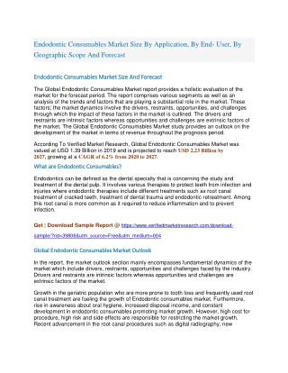 Endodontic Consumables Market Size By Application, By End- User, By Geographic Scope And Forecast
