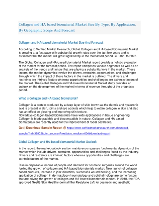 Collagen and HA based biomaterial Market Size By Type, By Application, By Geographic Scope And Forecast