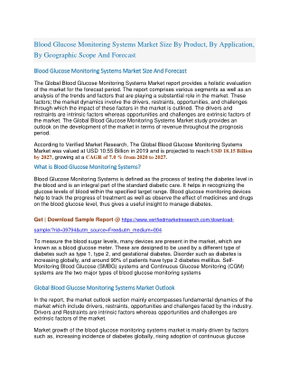 Blood Glucose Monitoring Systems Market Size By Product, By Application, By Geographic Scope And Forecast