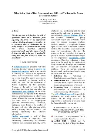 Risk of bias assessment and different tools used to assess systematic review - Pubrica