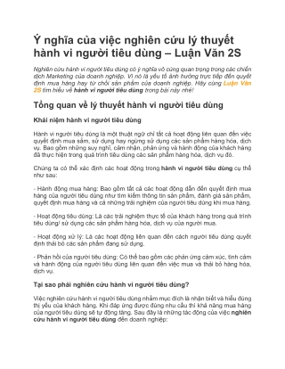 Ý nghĩa của việc nghiên cứu lý thuyết hành vi người tiêu dùng - Luận Văn 2s