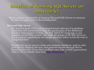 Benefits of Running SQL Server on Amazon S3