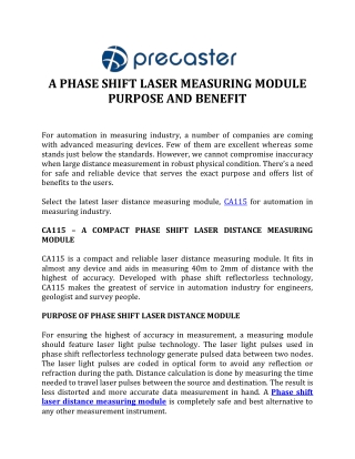 A Phase Shift Laser Measuring Module Purpose and Benefit