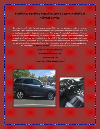Mobile Car Detailing Rockville Service is Now Available in Affordable Price!