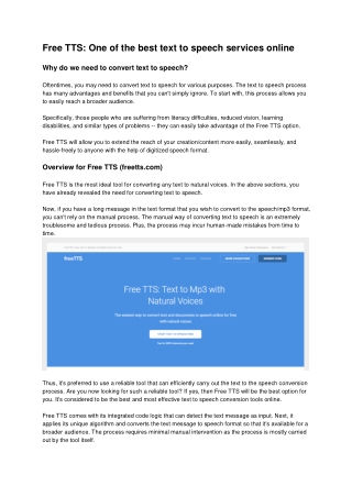 Free TTS: Free Online tool that converts text to speech with natural voices.