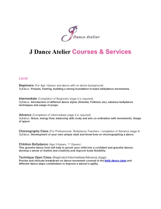 J Dance Atelier Courses & Services