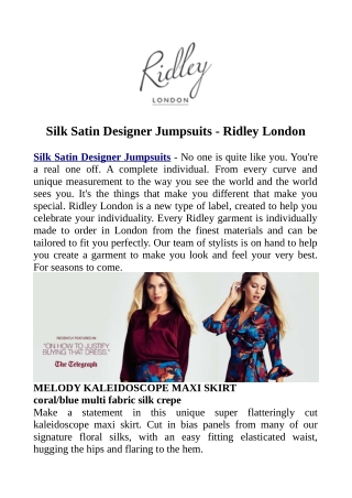 Silk Satin Designer Jumpsuits - Ridley London