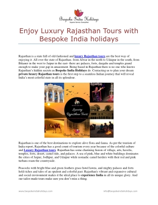 Enjoy luxury rajasthan tours with bespoke india holidays