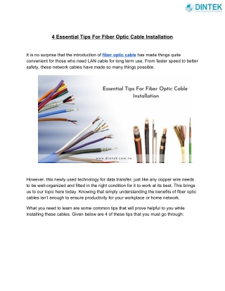 4 Essential Tips For Fiber Optic Cable Installation