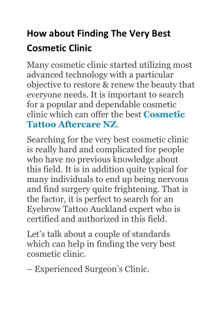 How about Finding The Very Best Cosmetic Clinic