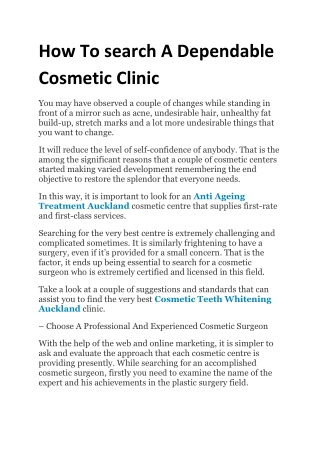 How To search A Dependable Cosmetic Clinic