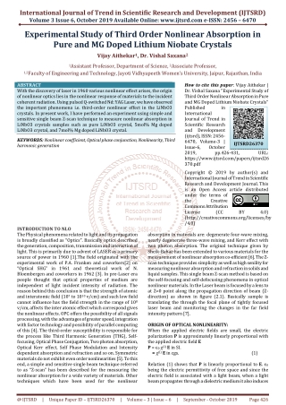 Experimental Study of Third Order Nonlinear Absorption in Pure and MG Doped Lithium Niobate Crystals