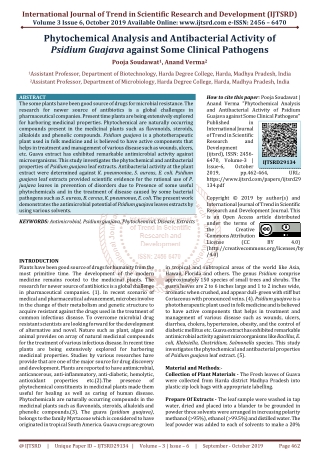 Phytochemical Analysis and Antibacterial Activity of Psidium Guajava against Some Clinical Pathogens