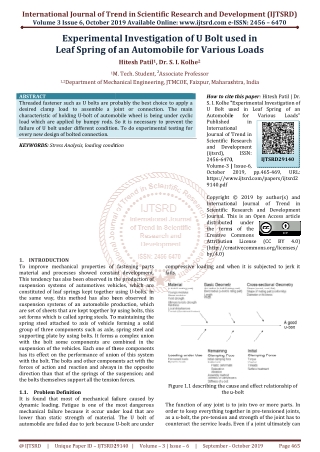 Experimental Investigation of U Bolt used in Leaf Spring of an Automobile for Various Loads