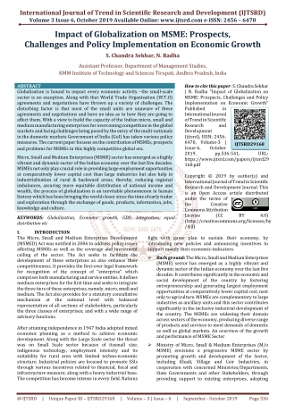 Impact of Globalization on MSME Prospects, Challenges and Policy Implementation on Economic Growth