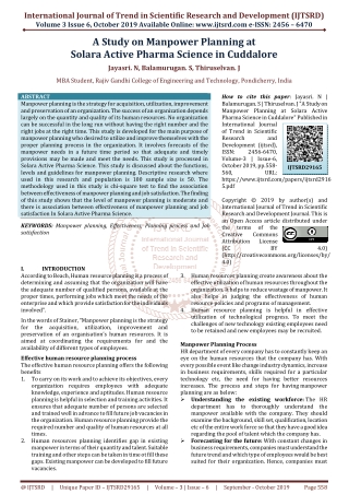 A Study on Manpower Planning at Solara Active Pharma Science in Cuddalore