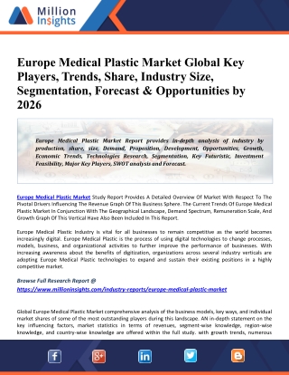 Europe Medical Plastic Market 2020 Key Drivers By Manufacturers, Upcoming Trends To Forecast 2025