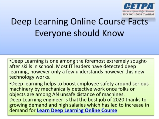 Deep Learning Online Certification Course