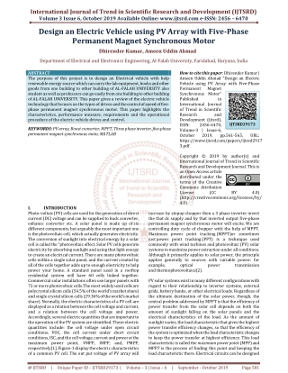 Design an electric vehicle using PV array with five phase permanent magnet synchronous motor.