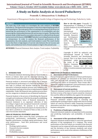 A Study on Ratio Analysis at Accord Puducherry