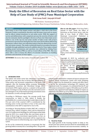 Study the Effect of Recession on Real Estae Sector with the Help of Case Study of PMC Pune Municipal Corporation