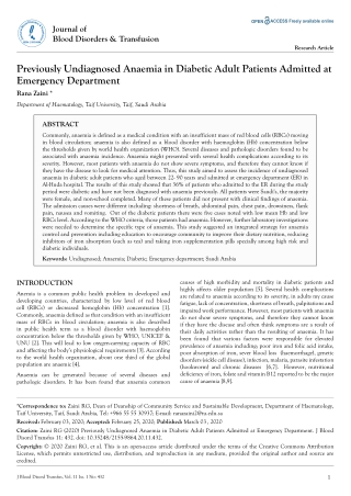 Previously Undiagnosed Anaemia in Diabetic Adult Patients Admitted at Emergency Department