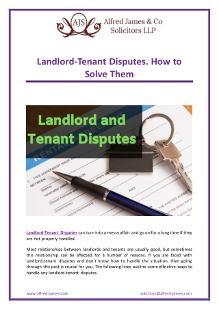 Landlord-Tenant Disputes. How to Solve Them