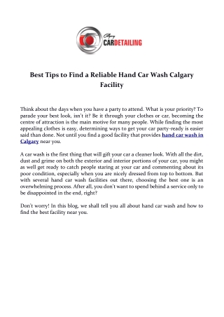 Best Tips to Find a Reliable Hand Car Wash Calgary Facility