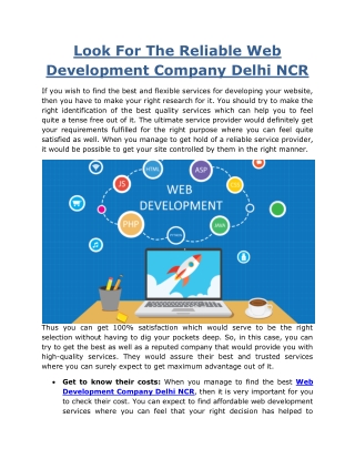 Look For The Reliable Web Development Company Delhi NCR