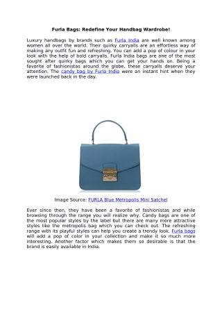 Furla Bags: Redefine Your Handbag Wardrobe!