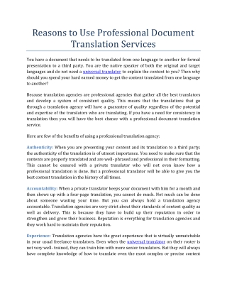 Reasons to Use Professional Document  Translation Services