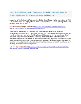 Smart Robot Market Size By Component, By Industrial Application, By Service Application, By Geography Scope and Forecast