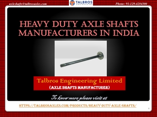 Best Heavy Duty Axle Shafts Manufacturers in India