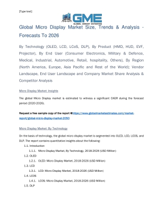 Global Micro display Market Share, Trends and Analysis-Forecasts 2026