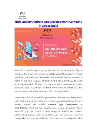 High Quality Android App Development Company in Jaipur,India