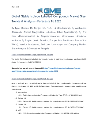 Global Stable Isotope Labelled Compounds Market Size, Trends, Analysis - Forecasts to 2026