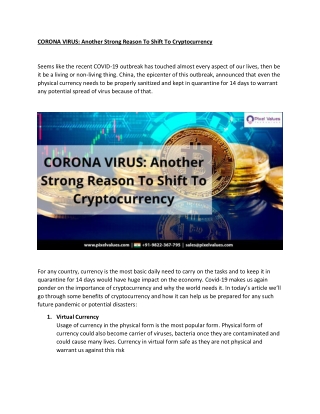 CORONA VIRUS: Another Strong Reason To Shift To Cryptocurrency