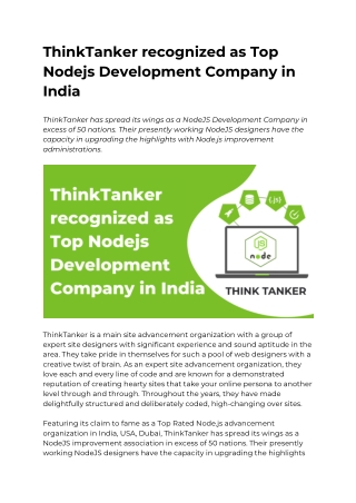 ThinkTanker recognized as Top Nodejs Development Company in India