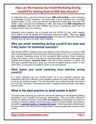 How can we Improve Our Email Marketing during Covid19 for Getting Desired B2B sales Results